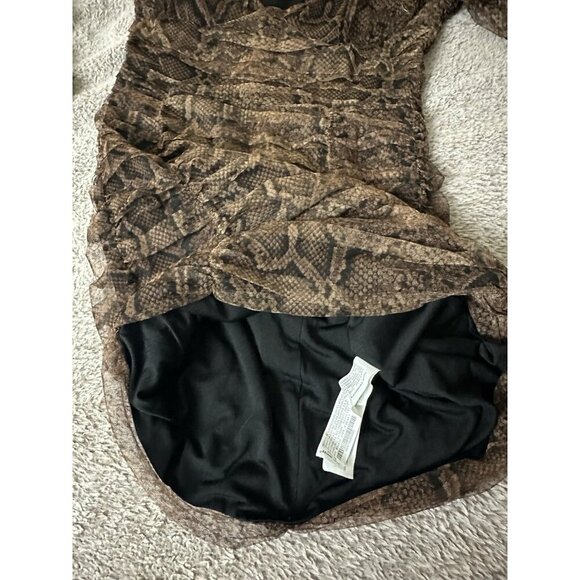 Zara Dress Draped Tulle Mini Long Sleeve in Snakeskin Brown Size S New - Picture 9 of 16
